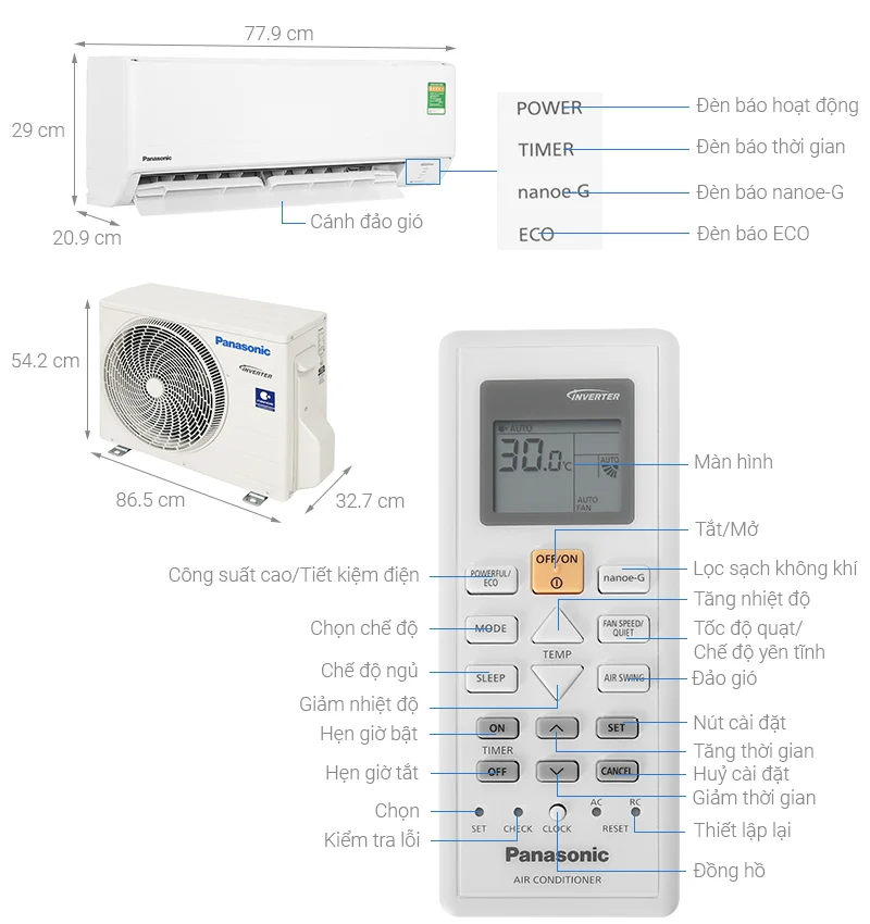 Máy lạnh PANASONIC Inverter 1.5 HP CU/CS-RU12-AKH8 (Model 2024)